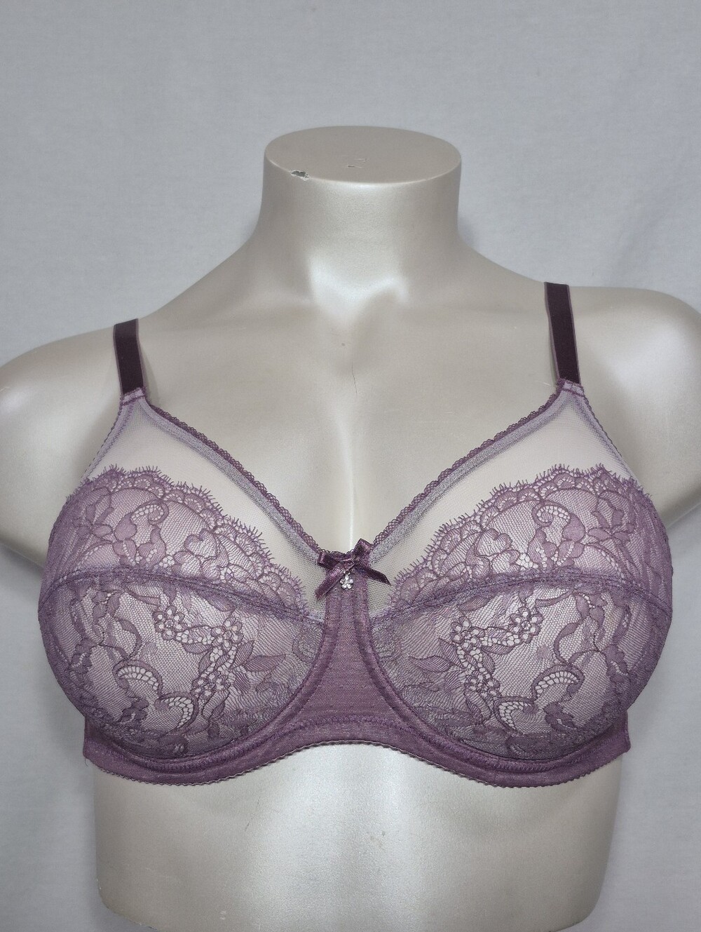 38D Wacoal 855186 Retro Chic 2-Section Cup Chantilly Lace Underwire Bra Purple